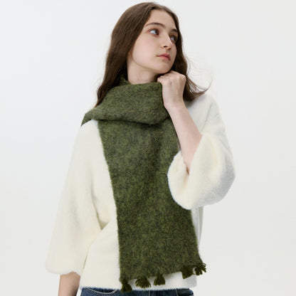 Trendy Solid Color Wool Blend Fringe Scarf for Women