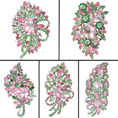 Fresh Green Floral Crystal Glass Brooch Elegant Clothing Accessory