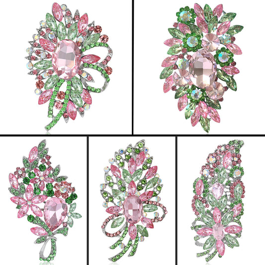 Fresh Green Floral Crystal Glass Brooch Elegant Clothing Accessory