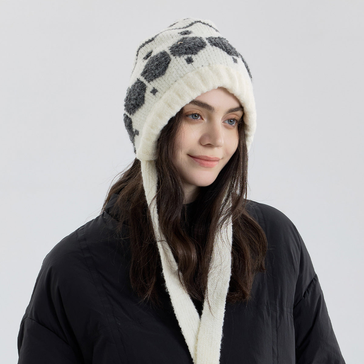 Hexagonal Knitted Beanie Hat For Women - Cozy And Adjustable Casual Style