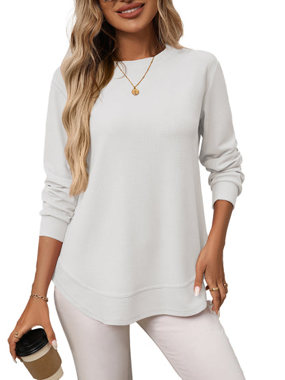 Casual Loose Waffle Knit Long Sleeve T-Shirt