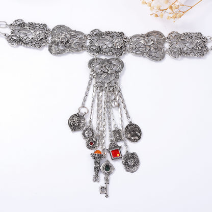 Bohemian Geometric Floral Tassel Statement Necklace