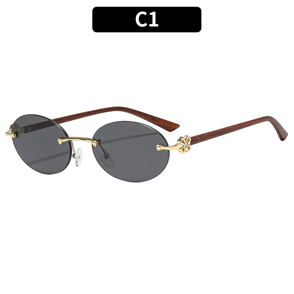 Oval Rimless Fashion Sunglasses UV400 Protection for Outdoor Activities