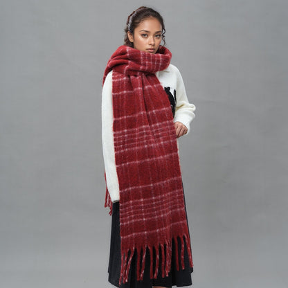 Plaid Wool Fringe Scarf Warm Winter Unisex
