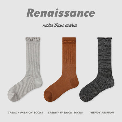 Mid Calf Striped Mesh Breathable Cotton Socks