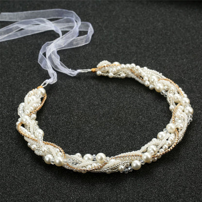 Beaded Handmade Bridal Headband with Crystal Detail