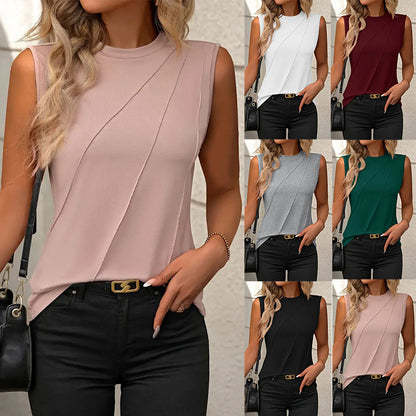 Loose Fitting Solid Color Sleeveless T-Shirt for Women
