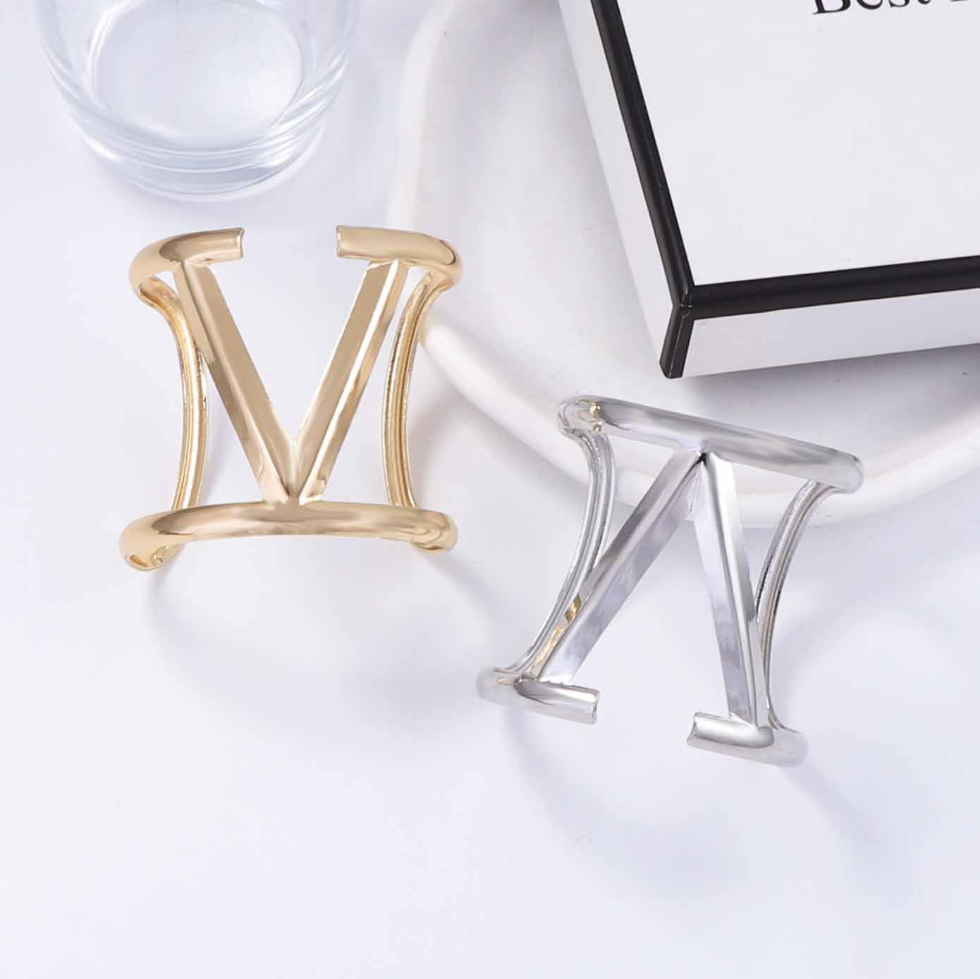 V Shaped Open Cuff Bracelet Sleek Metal Adjustable Chic