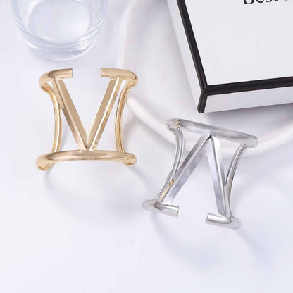 V Shaped Open Cuff Bracelet Sleek Metal Adjustable Chic