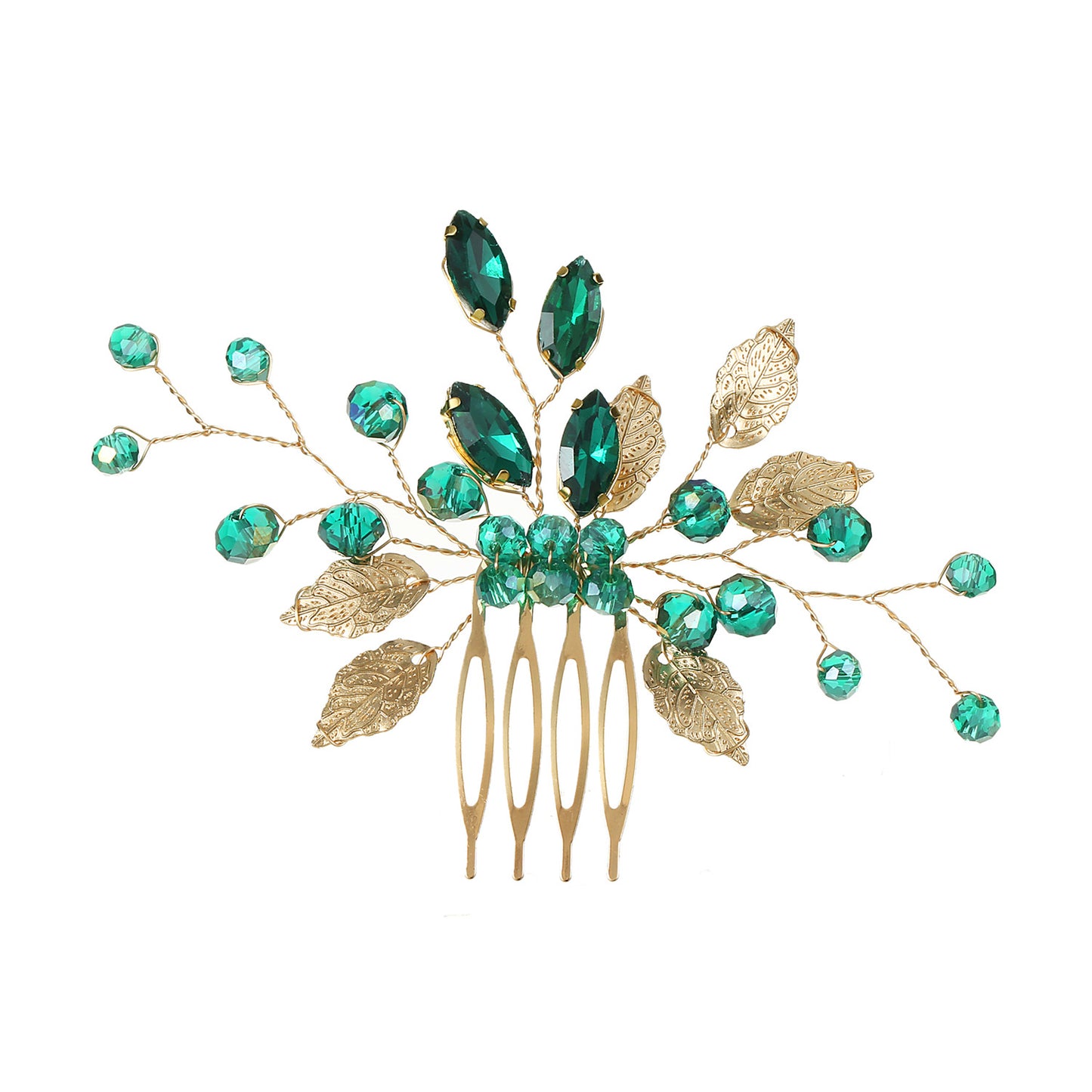 Green Crystal Gold Leaf Wedding Hair Comb