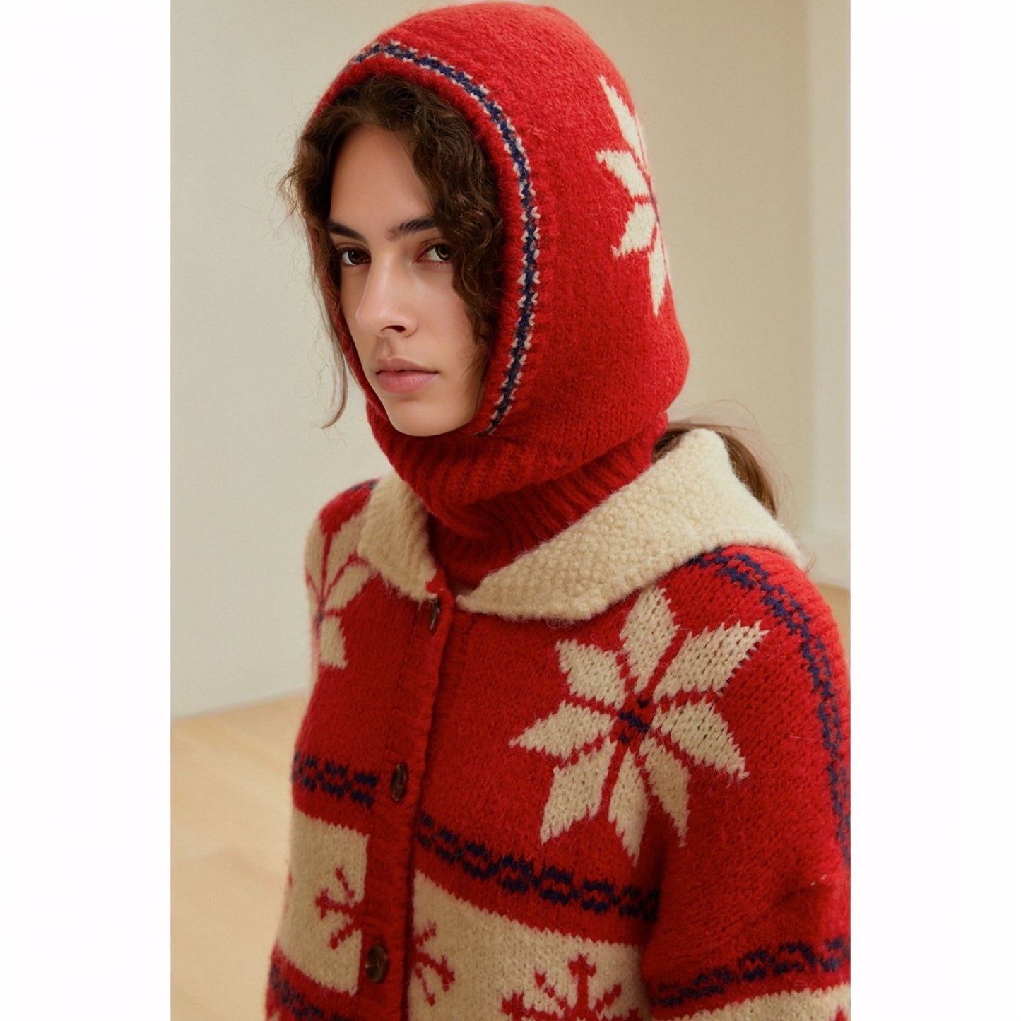 Christmas Snowflake Wool Knit Balaclava Hat for Women