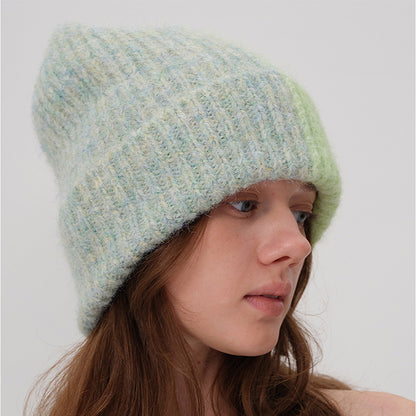 Trendy Color Block Knitted Beanie Soft Plush Warm Hat