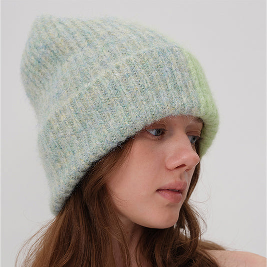 Trendy Color Block Knitted Beanie Soft Plush Warm Hat