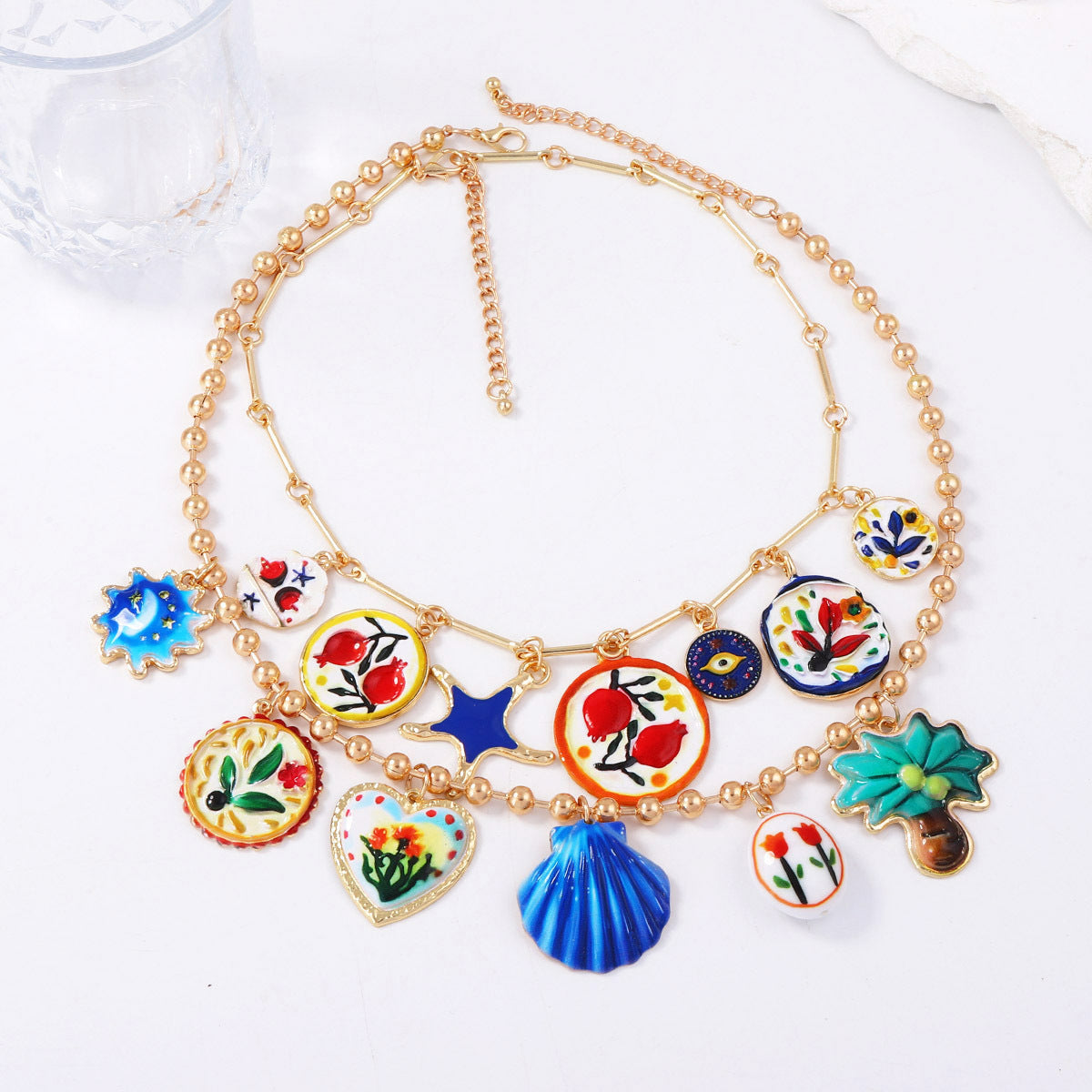 Layered Floral Pendant Necklace Colorful Alloy Casual