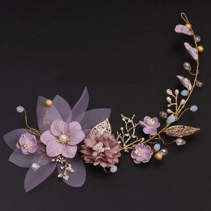Gold Leaf Purple Handmade Bridal Floral Headpiece