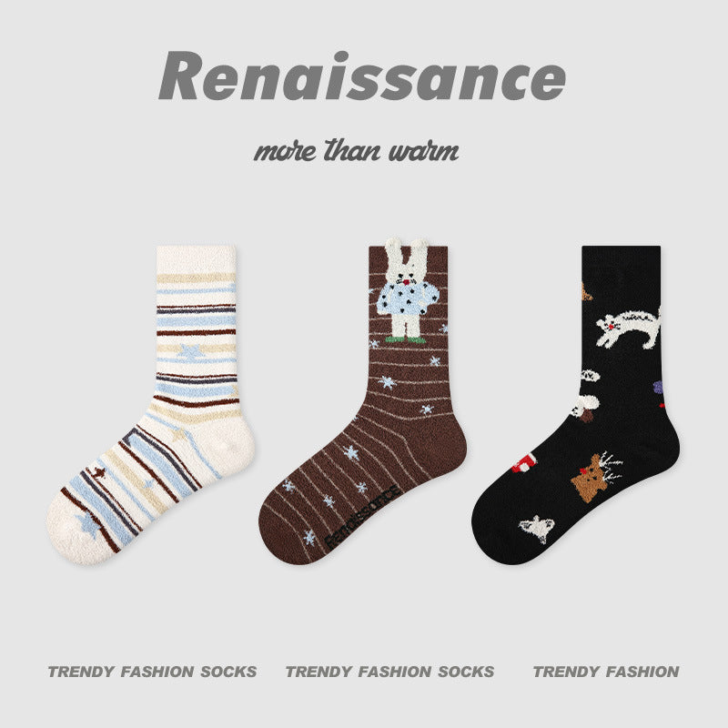Mid Calf Polka Dot Coral Fleece Socks