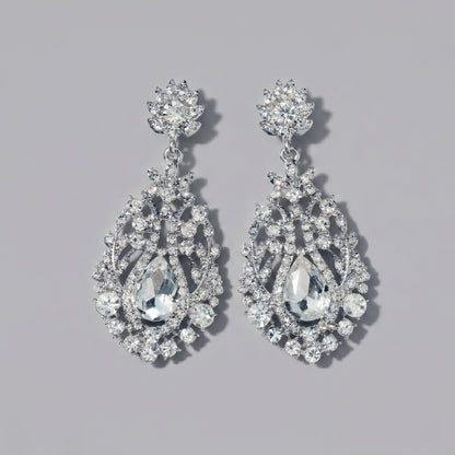 Vintage Floral Alloy Rhinestone Earrings Elegant Daily Drops