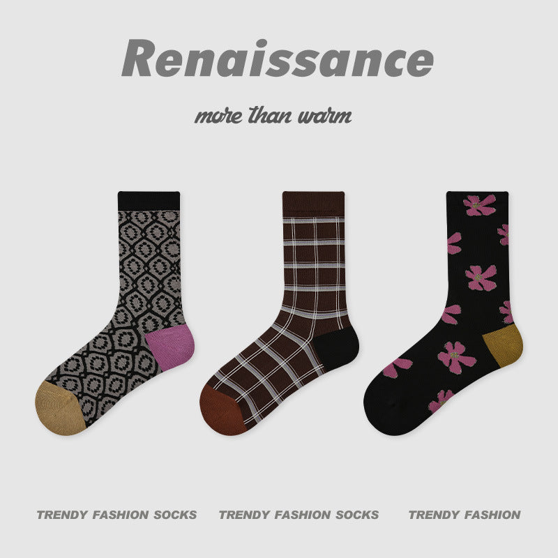 Butterfly Floral Combed Cotton Mid Calf Socks