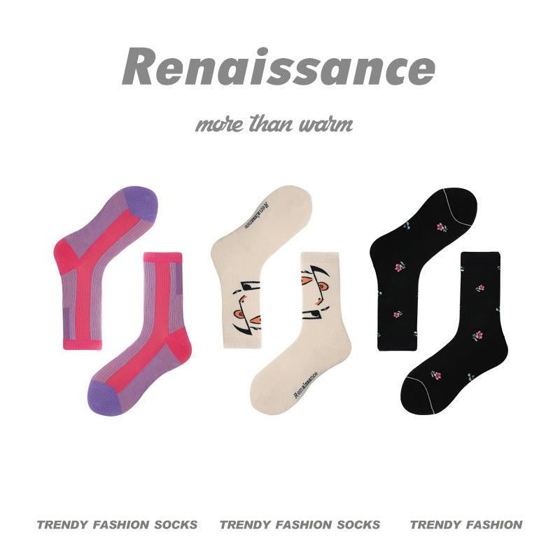 Mid Calf Vintage Gradient Cotton Socks