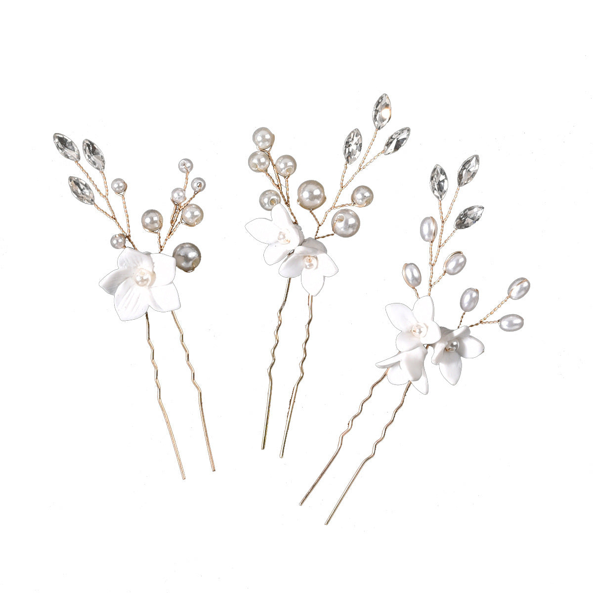 White Floral U Shaped Hair Pins Set of 3 Bridal Wedding Hair Accessories