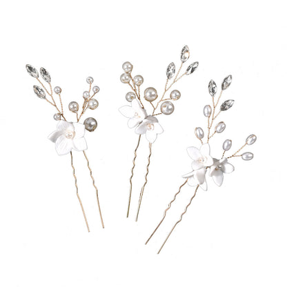 White Floral U Shaped Hair Pins Set of 3 Bridal Wedding Hair Accessories