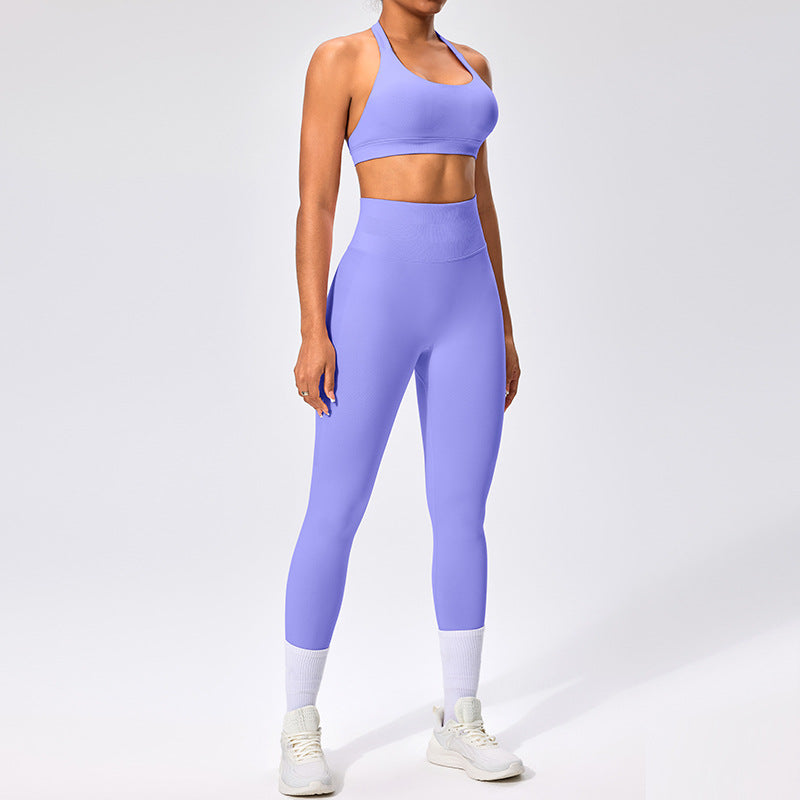 Women's Outdoor Yoga Set with Open Back Sports Bra and Pants
