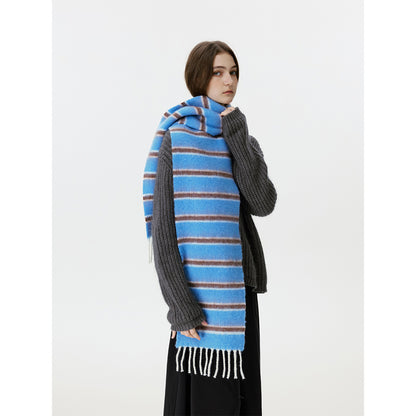Designer Korean Style Wool Blend Multi-Color Striped Scarf for Women