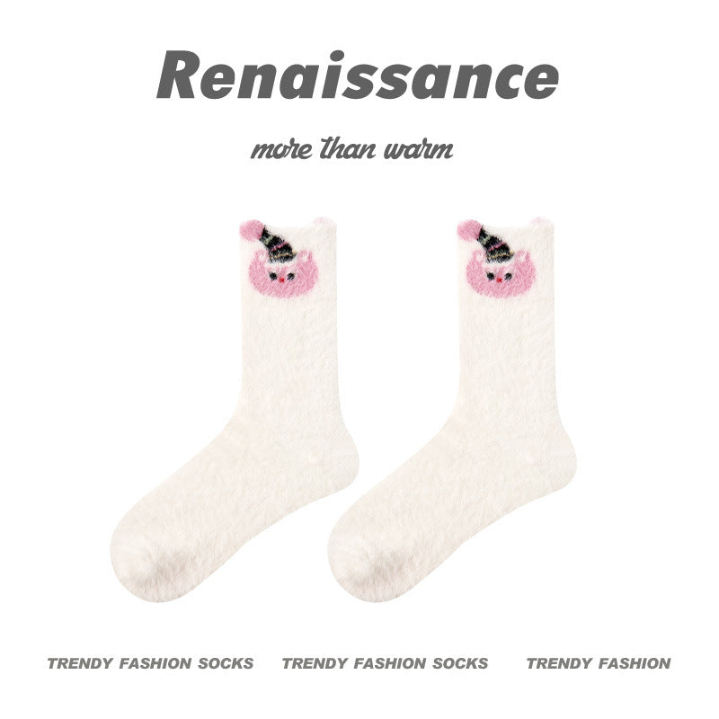 Cozy Cat Mid Calf Plush Polyester Socks