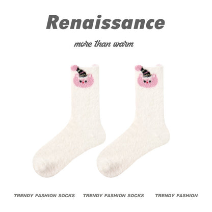 Cozy Cat Mid Calf Plush Polyester Socks