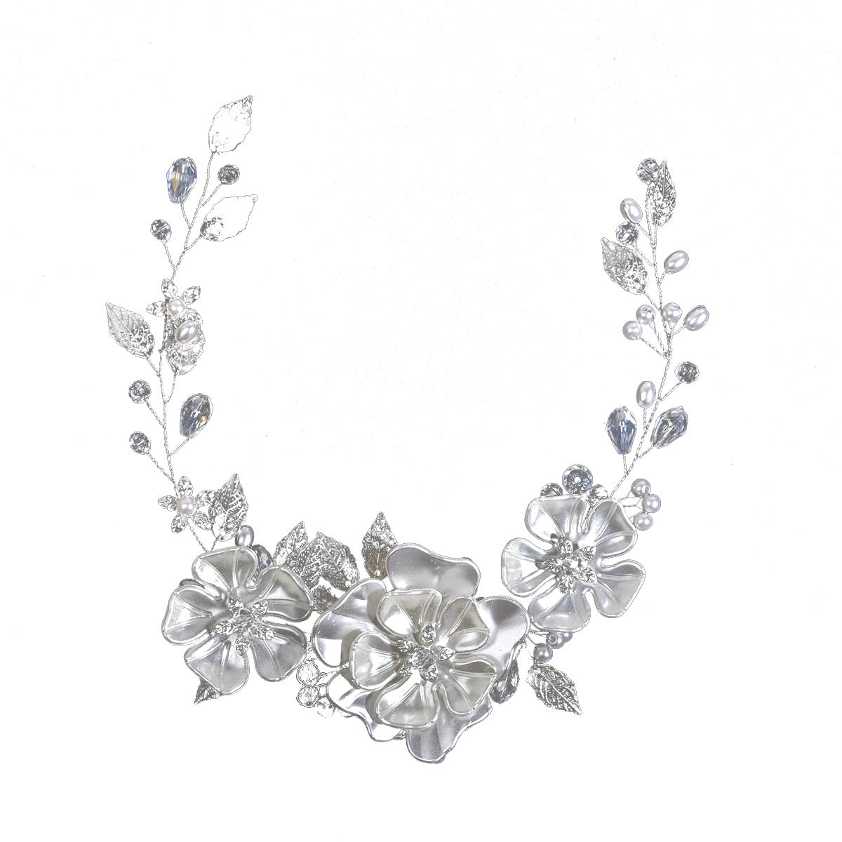 Handmade Pearl Bridal Headband Elegant White Pearl Leaf Hairpiece