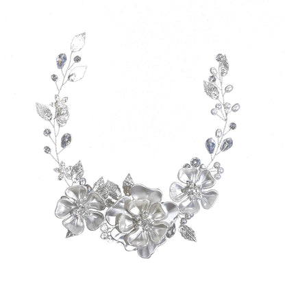 Handmade Pearl Bridal Headband Elegant White Pearl Leaf Hairpiece