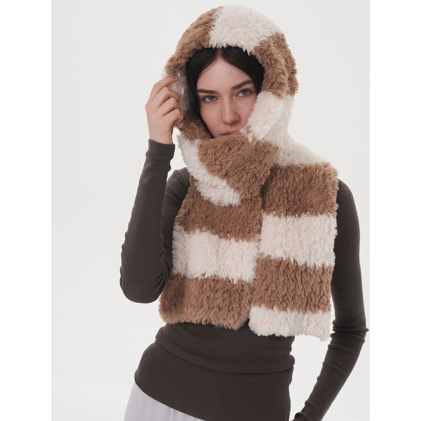 Soft Striped Two-Tone Plush Scarf for Women - Thick and Cozy