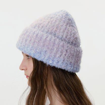 Gradient Wool Blend Knit Beanie for Women Casual Stylish Hat