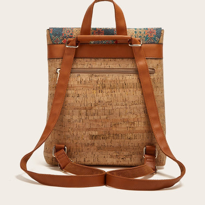 Vintage Style Floral Cork Backpack Large Capacity Tote