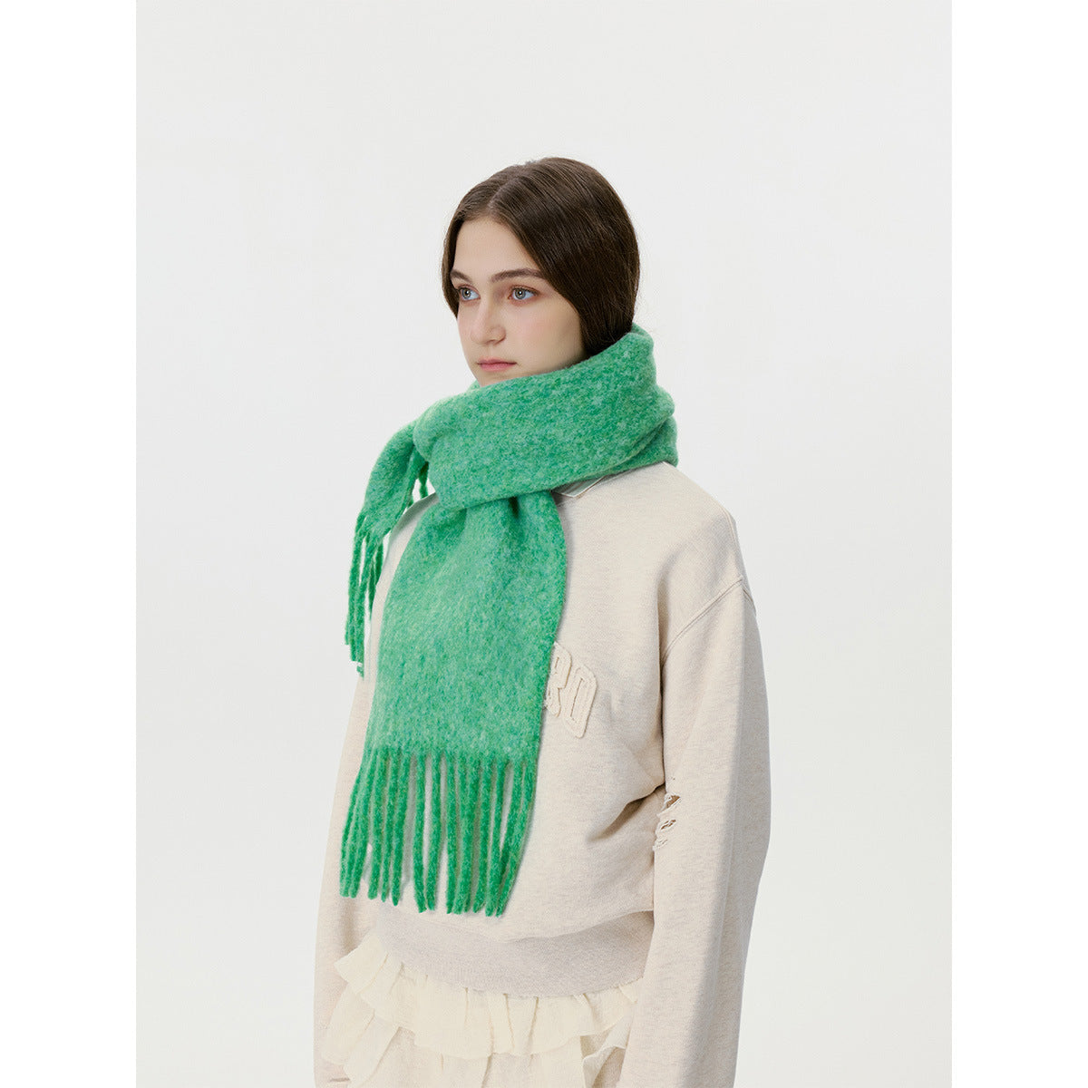 Solid Color Fringed Scarf Stylish Warm Neck Wrap