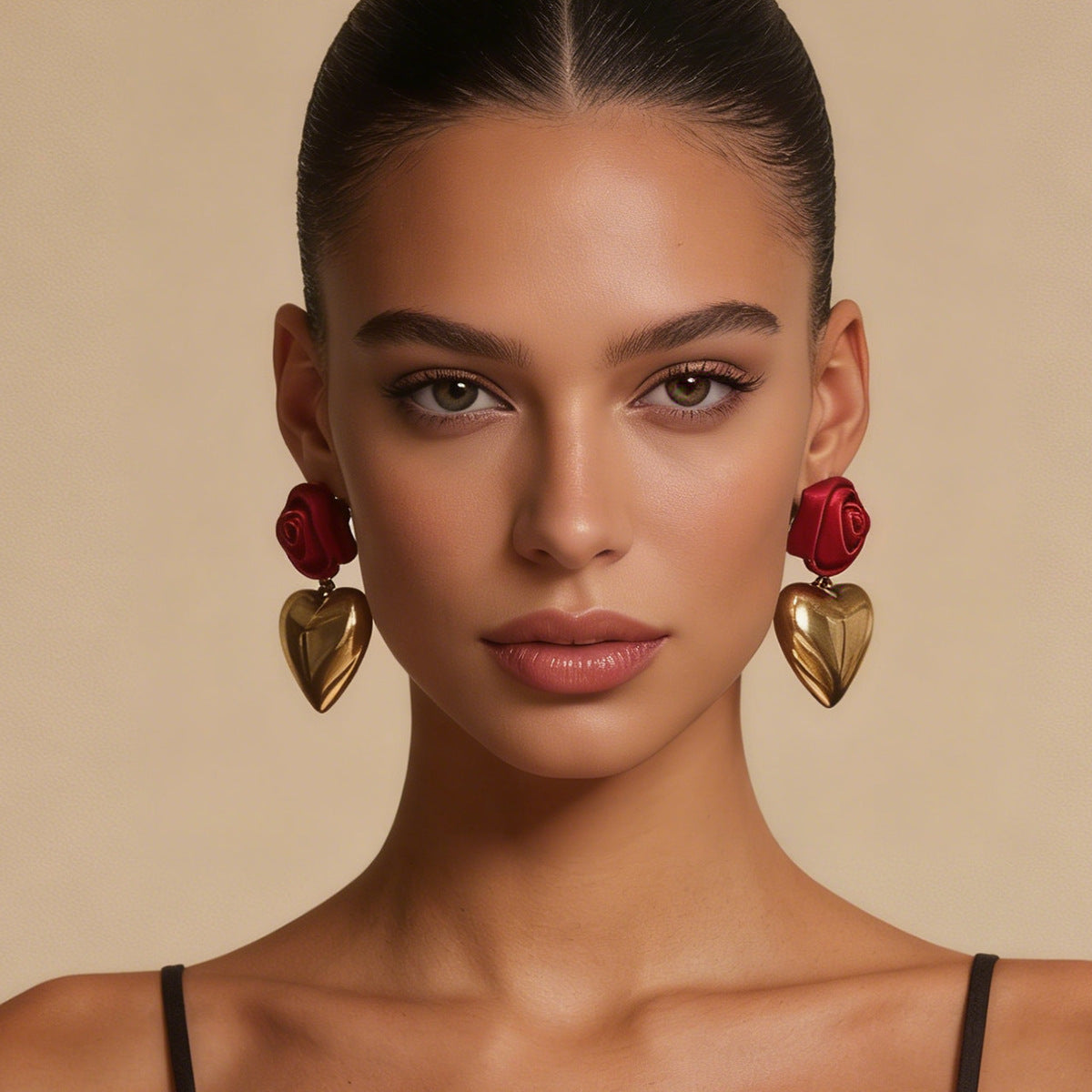 CCB Sculpted Rose Heart Drop Earrings Romantic Chic