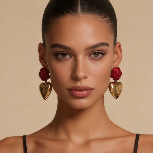 CCB Sculpted Rose Heart Drop Earrings Romantic Chic