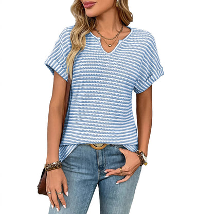 V-Neck Striped Casual T-Shirt for Women