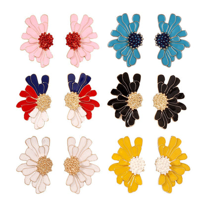 Alloy Enamel Flower Stud Earrings Hypoallergenic Chic