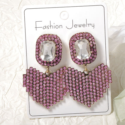Alloy Heart Drop Earrings Paved Crystal Everyday Chic