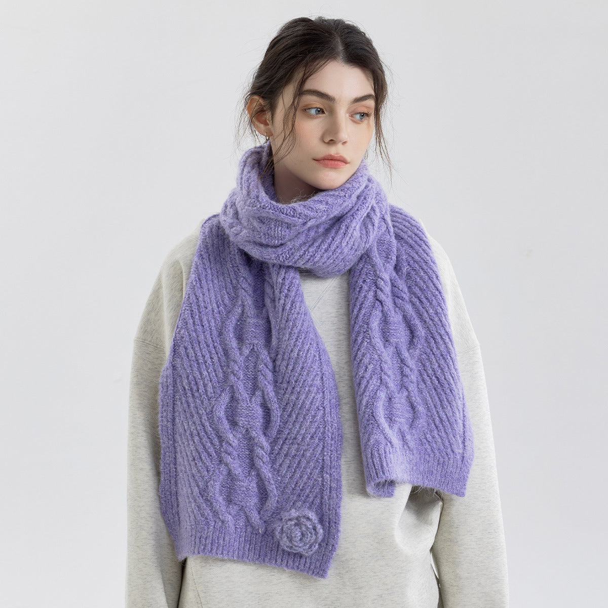 Rose Pattern Knitted Scarf for Women - Warm and Cozy