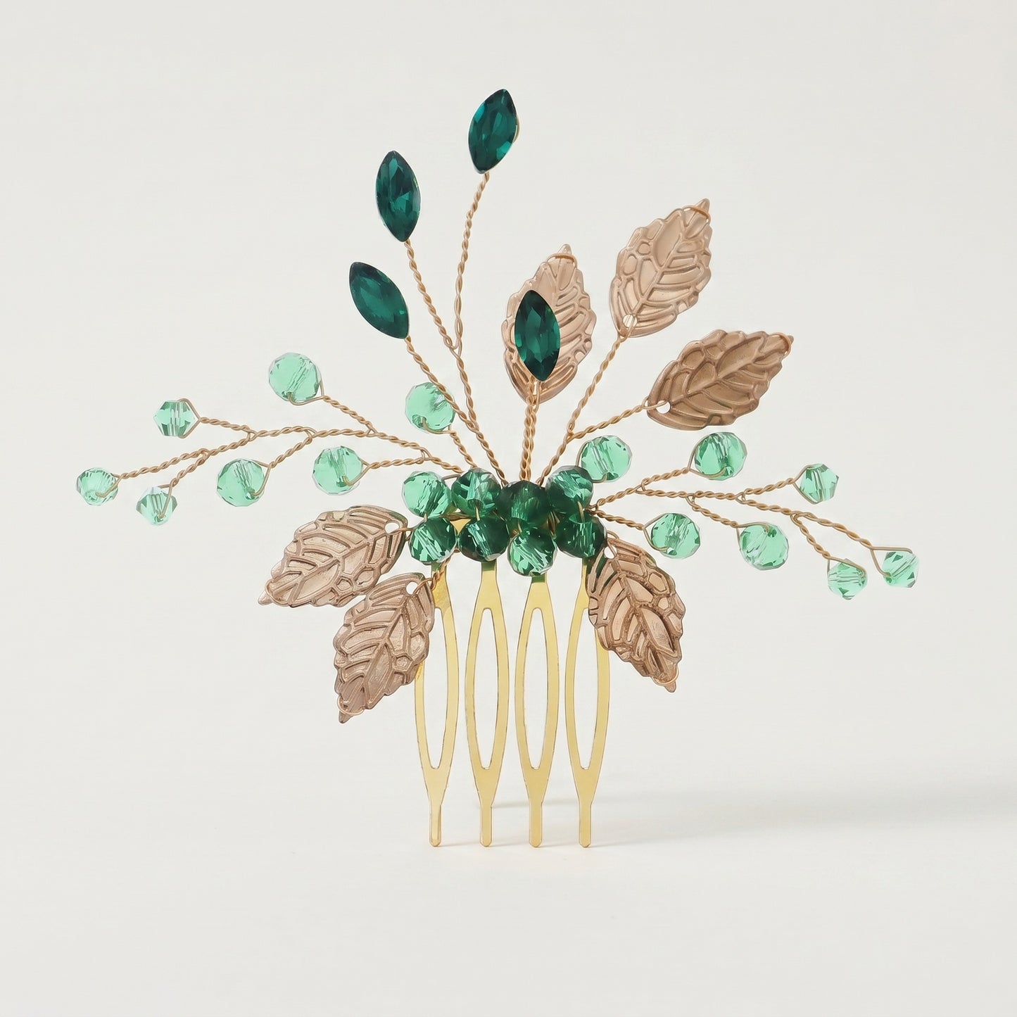 Green Crystal Leaf Hair Comb Elegant Bridal Hair Accessory