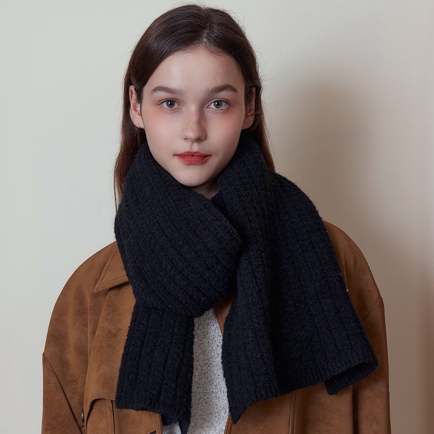 Plain Color Wool Knit Scarf Stylish Warm Unisex Winter Cozy Scarf