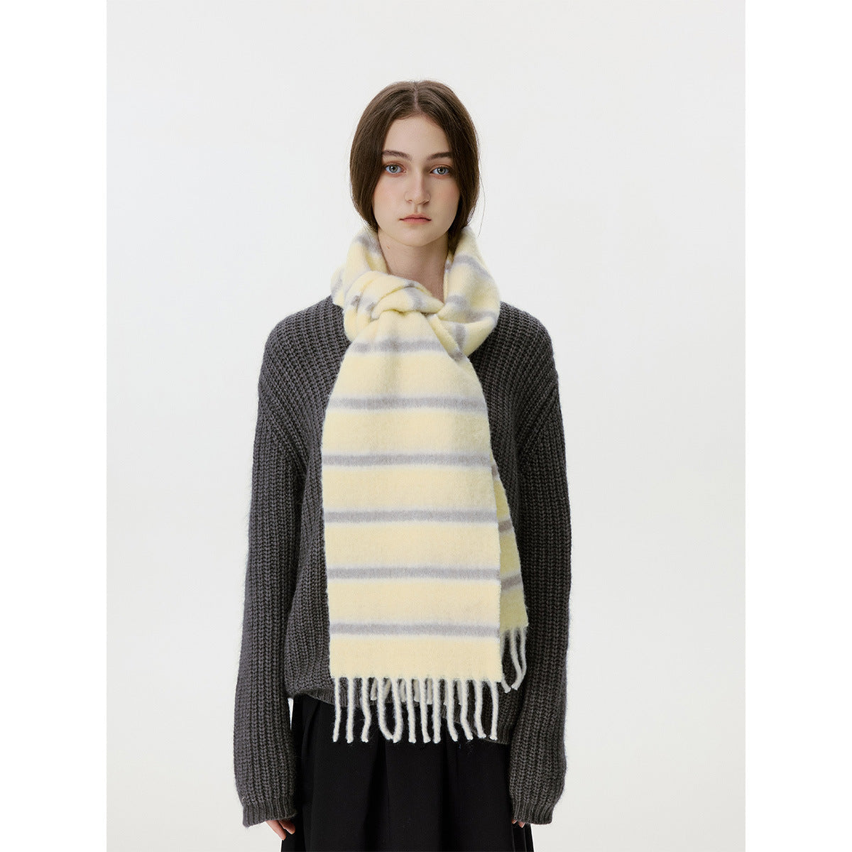 Designer Korean Style Wool Blend Multi-Color Striped Scarf for Women