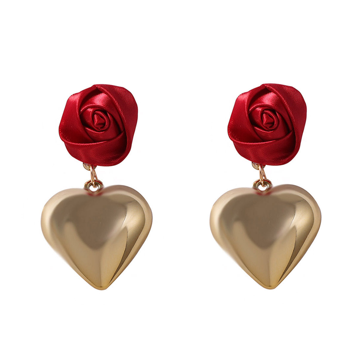 CCB Sculpted Rose Heart Drop Earrings Romantic Chic