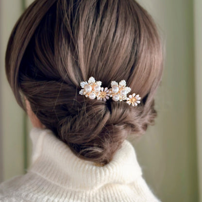 Handmade Pearl Daisy Hairpins U Shaped Hair Fork Bridal Hairpiece