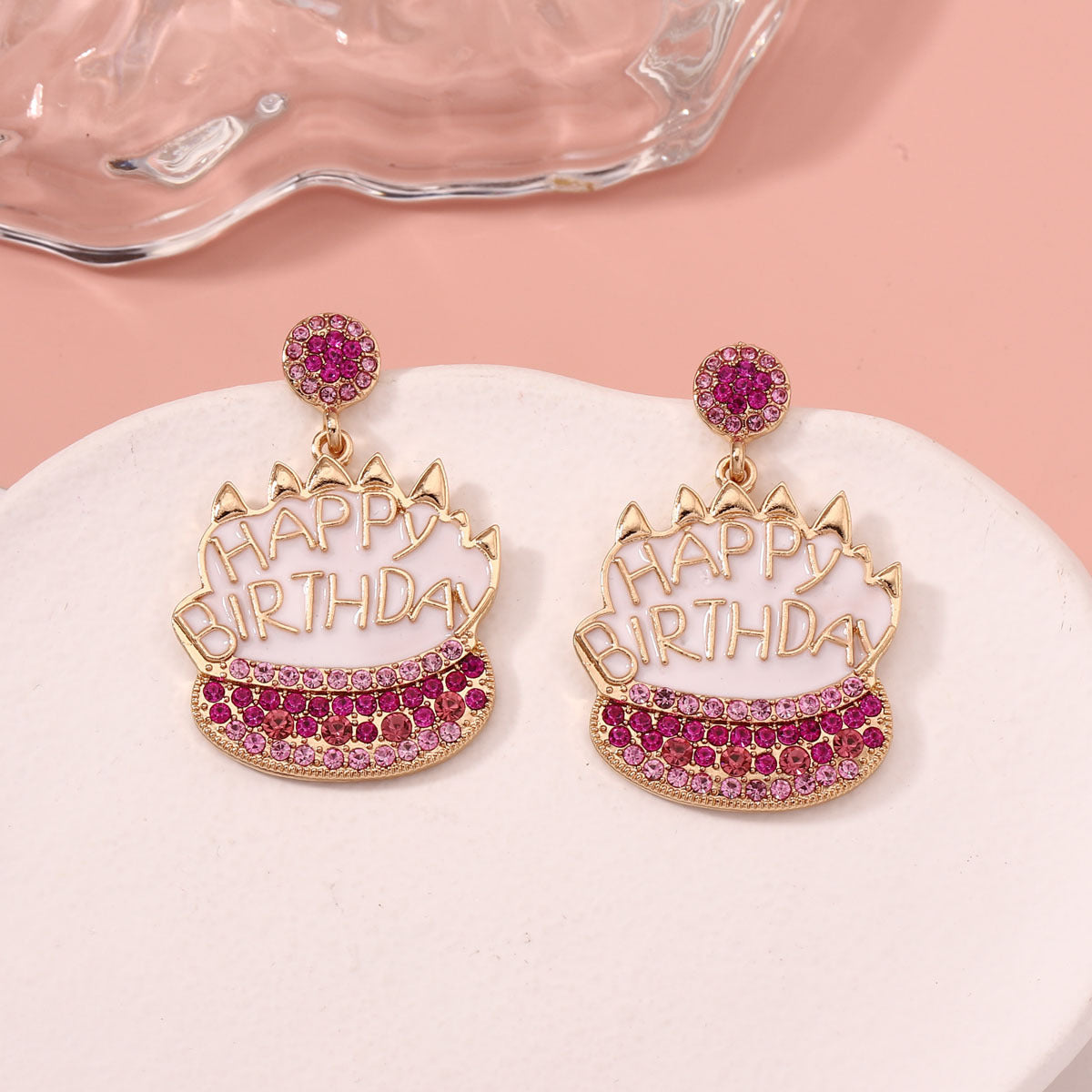 Rhinestone Birthday Cake Stud Earrings Elegant Casual