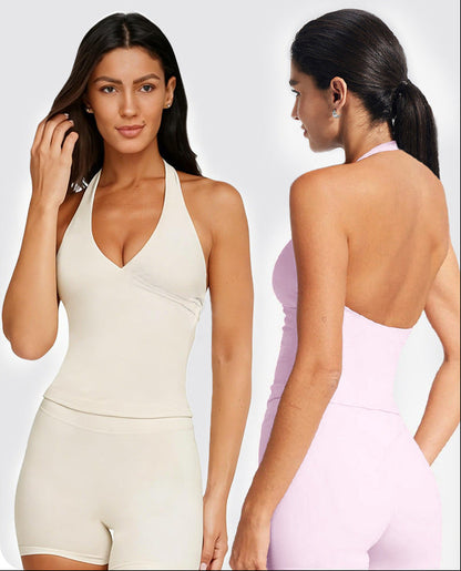 Women’s Crossback V-Neck Yoga Tank Top with Fixed Padding