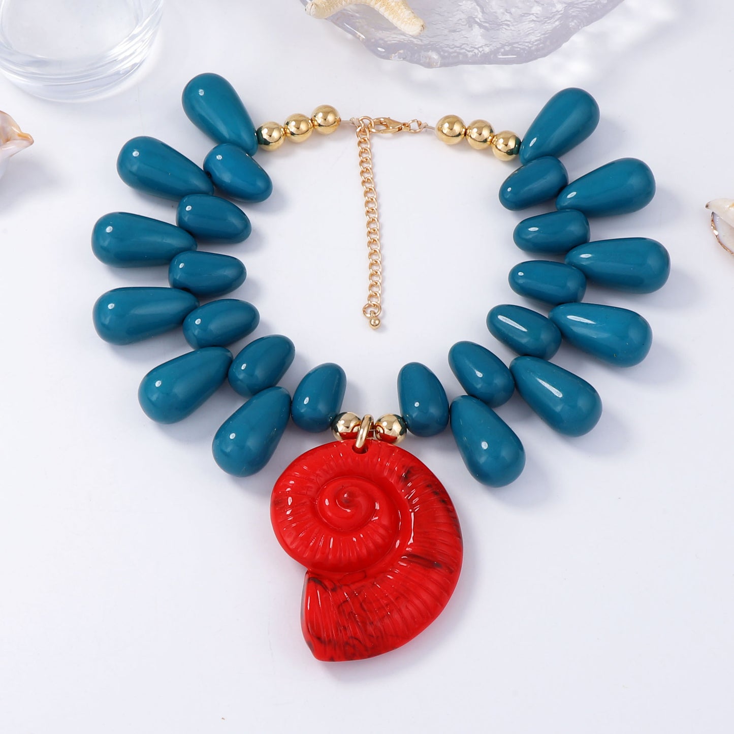 Necklace Beaded Seashell Animal Pendant Statement
