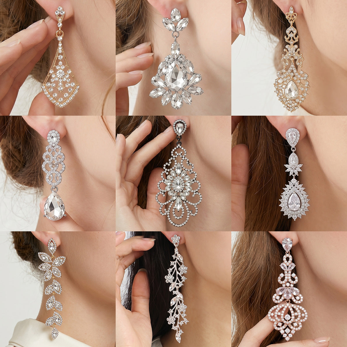 Vintage Floral Alloy Rhinestone Earrings Elegant Daily Drops